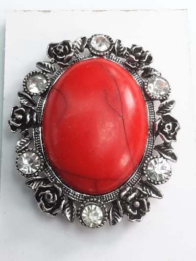 Magneet Broche, ovaal – rood edelsteen - roosjes, voor sluiten omslagdoek, sjaal en vest om te sluiten zonder gaatjes te veroorzaken.