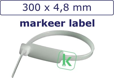 PRO-TIE® - Tyraps, kabelbinders met Markeer Label 300 x 4,8 mm Wit naturel (Zak 100 stuks) (tiewrap/tyrap/tie-wrap/bundelbandje/colsonbandje/)