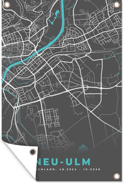 Muurdecoratie Plattegrond – Neu Ulm– Blauw – Stadskaart – Kaart - Duitsland - 120x180 cm - Tuinposter - Tuindoek