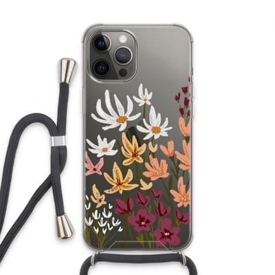 Case Company® - Hoesje met koord geschikt voor iPhone 13 Pro Max hoesje met Koord - Painted wildflowers - Telefoonhoesje met Zwart Koord - Bescherming aan alle Kanten en Over de Schermrand