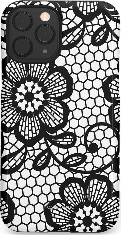 Casetastic Hoesje Geschikt voor Apple iPhone 11 Pro - Stijlvolle Beschermende Duo-layer Case - Zwart Bloemenpatroon