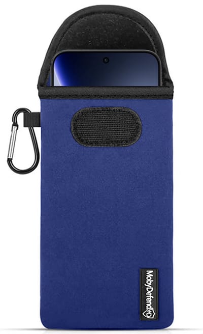 MobyDefend Hoesje - Geschikt voor Oppo Find X9 - Neopreen Pouch Met Karabijnhaak - Insteek - Riemlus - Blauw