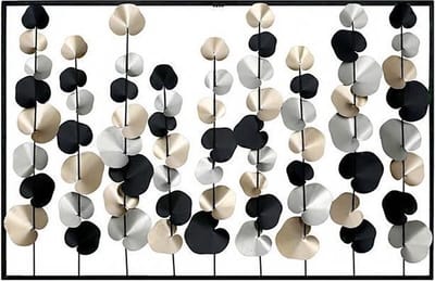 Muurdecoratie gold black zilver XL  102x66x4 metaal schilderij wanddecoratie bladeren