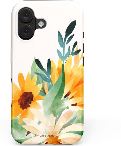 Casetastic hoesje geschikt voor Apple iPhone 16 - MagSafe - Dubbellaagse bescherming - Zomergloed - Fashion Case - Wit Crème Saliegroen Goud