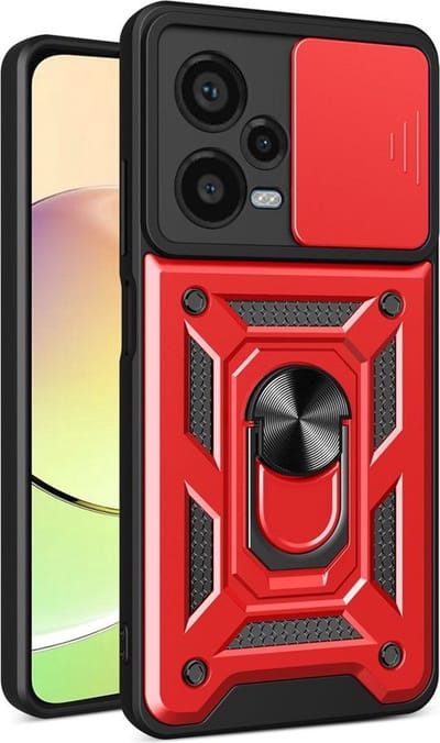 MobyDefend Hoesje - Geschikt voor Xiaomi Redmi Note 12 Pro Plus 5G - Pantsercase Met Draaibare Ring - Rood