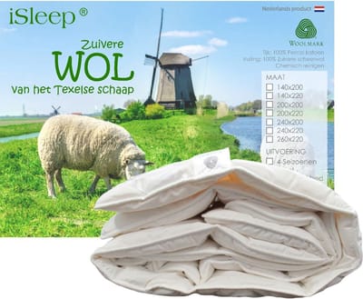 iSleep Wollen Enkel Dekbed - (Warmteklasse 2) - 100% Wol - Eenpersoons - 140x200 cm