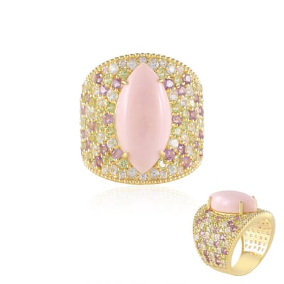Cavill - Zilveren Ring Verguld - Roze Opaal Marquise Cabochon 10,2 ct - Lavendel Amethist, Peridoot en Topaas - Elegante Handgemaakte Ring Dames