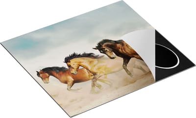 Chefcare Inductie Beschermer Drie Bruine Paarden - 60x50 cm - Afdekplaat Inductie - Kookplaat Beschermer - Inductie Mat