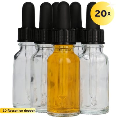 20x Druppelflesje met Druppelaar 20 ml - Transparant - Pipetflesje, Lege Druppelfles Pipet, Glazen Druppel Fles, Drops - Vulbaar - Glas - 20 Stuks