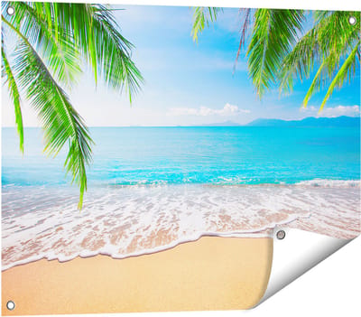 Gards Tuinposter Tropisch Strand en Zee - 80x60 cm - Tuindoek - Tuindecoratie - Wanddecoratie buiten - Tuinschilderij