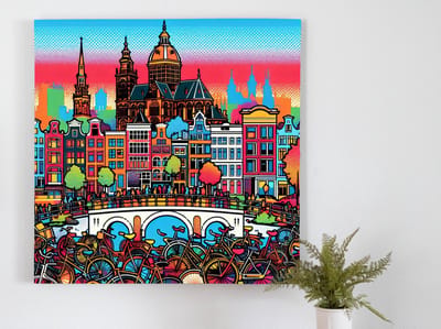 Pop art amsterdam schilderij | Amsterdamse pop art: bruisende kunst in de hoofdstad tentoongesteld | Kunst - 50x50 centimeter op Dibond | Foto op Dibond