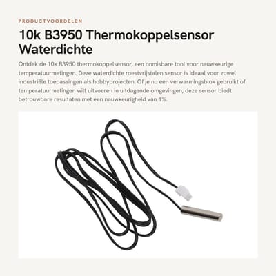 Dailygoods- Thermokoppelsensor Waterdicht - Roestvrij Stalen Temperatuursensor - Hoge Nauwkeurigheid 1% - Temperatuurbestendigheid - Voor Industriële Temperatuurmetingen - Eenvoudig te Gebruiken