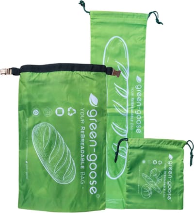 green-goose® Herbruikbare Broodzak Set - 42x28cm - 25x20cm - 70x21cm - Gemaakt van 100% Gerecyclde PET Flessen - Broodzakken voor (Zelfgemaakt) Brood, Stokbrood, Broodjes - Diepvriesbestendig - Wasmachine Wasbaar