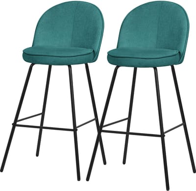 Barkruk set van 2 petrol 52x102x50 cm met rugleuning en voetensteun tot 120 kg ML-Design
