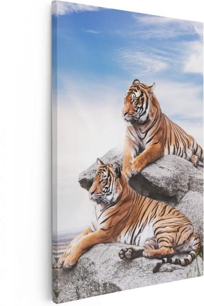 Artaza Canvas Schilderij Tijgers - 60x90 cm - Wanddecoratie Dieren - Muurdecoratie Bergen - Schilderijen Op Canvas