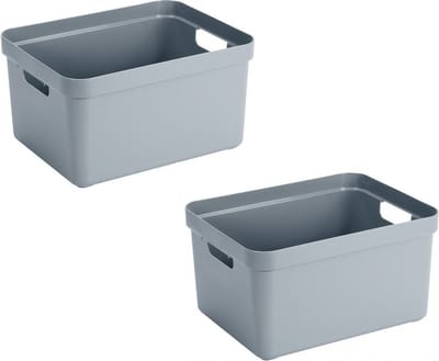Sunware opbergbox Sigma - 2x - kunststof - 32 liter - blauw/grijs - opberg dozen/bakken - opbergers - 45 x 35 x 24 cm