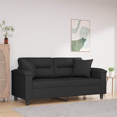 vidaXL - Tweezitsbank - met - kussens - 140 - cm - microvezelstof - zwart