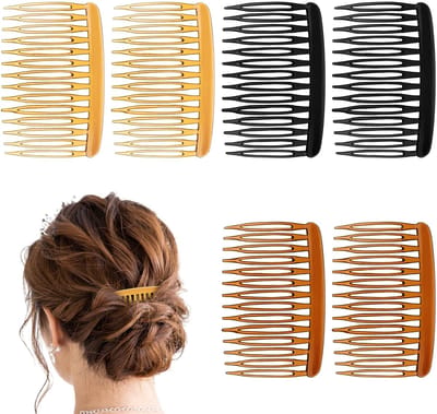 6 stuks Franse twist kammen, plastic haarclip kammen decoratieve meisjes vrouwen 14-tanden haarkammen voor vrouwen Franse retro stijl accessoires (zwart, lichte koffie, donkere koffie)