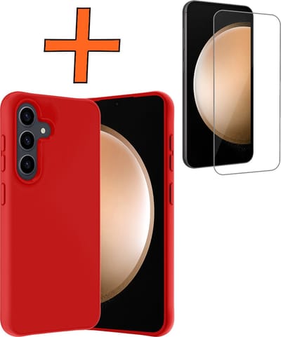 Hoes - Met Screenprotector - Geschikt voor Samsung Galaxy S23 FE - Sterk & Shockproof - Back Cover - Siliconen Case - Telefoon Hoes - Rood