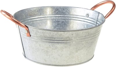Ronde bloemenvaas met handvatten, metalen schaal, Ø21cm, H9,5cm