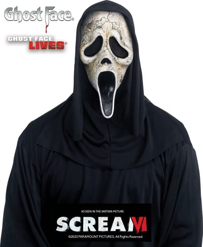 Fun World Ghostface Masker met Capuchon Scream Masker Halloween Masker voor bij Halloween Kostuum Volwassenen - Officiële Licentie - Masker met Capuchon - Wit