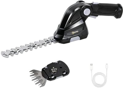 2-in-1 Accu Heggenschaar & Struikschaar – Elektrische Grasschaar - met 2 x 7,2V Oplaadbare 2.0Ah Accu & Lader - 2 Verwisselbare Messen - Draadloze Snoeischaar - Heggenknipper - Tuingereedschap voor Struiken, Hagen en Planten - Zwart