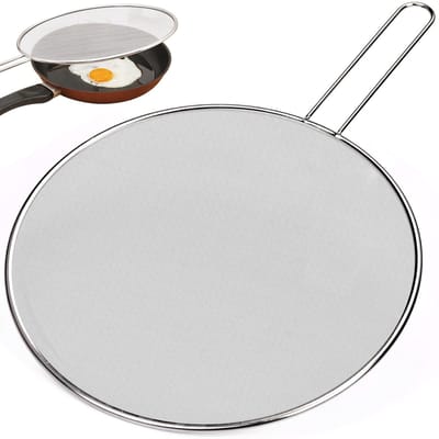 Dailygoods- Spatbescherming 33 cm - Roestvrij Staal - Oliebestendig - Veiligheidshandgreep - Multifunctioneel - Breukveilig - Pandeckel