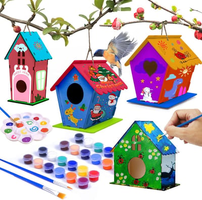 BOTC Schilderpakket - Kindertekeningen - Voederhuisje - Set van 4 stuks - Vogelvoederstation - Bird feeder
