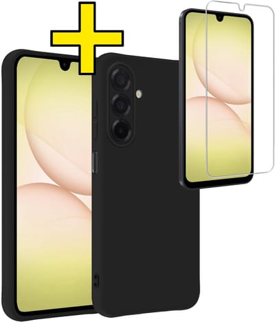Hoesje - Met Screenprotector - Geschikt voor Samsung Galaxy A17 - Sterk & Shockproof - Back Cover - Siliconen Case - Telefoon Hoes - Telefoonhoesjes - Zwart