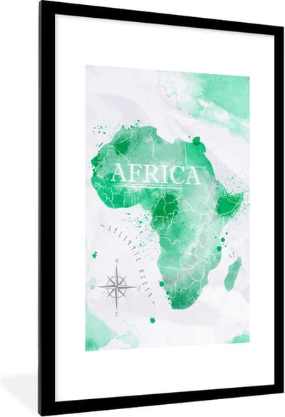 Poster in lijst - Fotolijst 60x90 cm - Posters - Afrika - Wereldkaart - Waterverf - Posterlijst zwart - Decoratie - Wanddecoratie woonkamer - Muurdecoratie slaapkamer