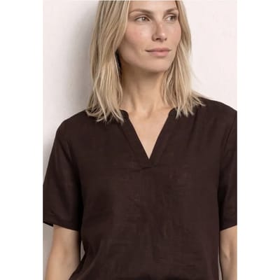 Blouse met gespleten hals van linnenmix