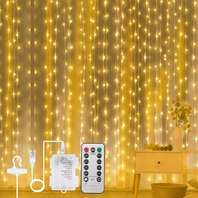 Sfeervolle 3x3m Gordijnverlichting met 300 LED Lichten, Afstandsbediening, 8 Verlichtingsmodi en Timer, Waterdicht voor Kerst en Binnengebruik