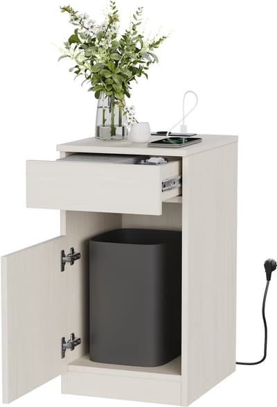 REDOM - Nachtkastje - Met laadstation - USB-A USB-C en AC-stopcontact - Met lade - Slaapkamer - MDF - Wit - 33 x 40 x 61,5 cm