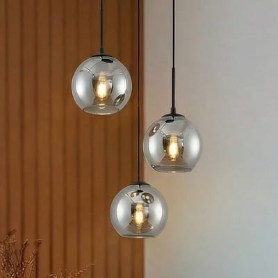 Lindby - hanglamp - 3lichts - Staal, glas - H: 17.5 cm - E27 - rookgrijs, zwart
