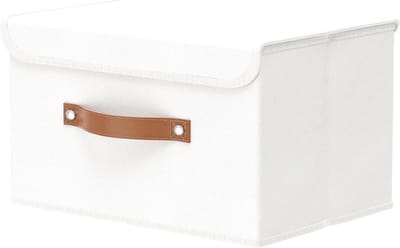 SnelShoppen - Grote opvouwbare opbergdoos met deksel, linnen stof kledingmand 33x23x20 cm, wit, voor handdoeken, boeken, kleding en meer