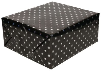 4x rollen inpakpapier/cadeaupapier holografisch zwart met zilveren sterretjes 150 x 70 cm rol - kadopapier / cadeaupapier/papier
