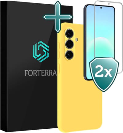Hoesje Met 2x Screenprotector - Geschikt voor Samsung Galaxy A57 - Sterk & Shockproof - Telefoon Hoes - Back Cover - Siliconen Case - Geel