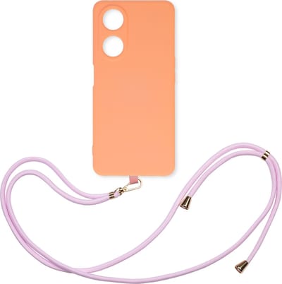 Casemania Hoesje Geschikt voor Oppo A98 - Zalm Roze - Siliconen Back Cover met Koord - Telefoonhoesje met Koord - Crossbody Lanyard Cord Case