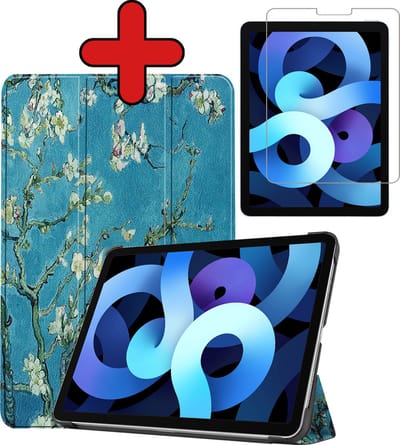 Hoesje - Geschikt voor Apple iPad Air 5 (2022) - 10.9 inch - 5e Generatie - M1 - Met Screenprotector - Hardcover Book Case - Trifold Bookcase Hoes - Hard Cover - Tablethoes - Bloesem