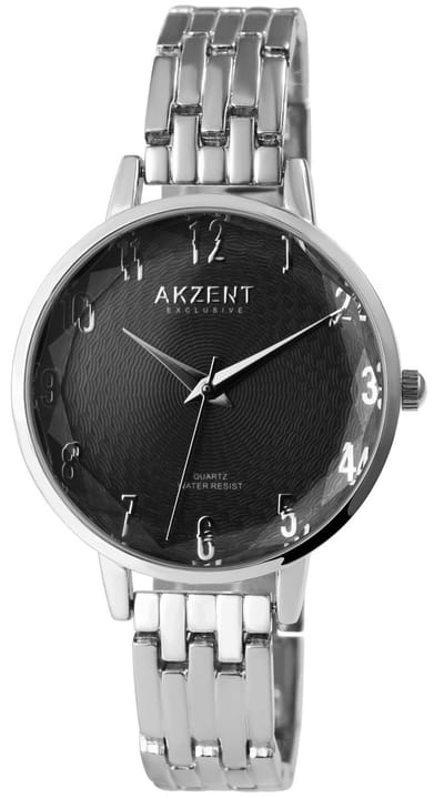AKZENT Dameshorloge metaal met metalen horlogeband en facetgeslepen glas