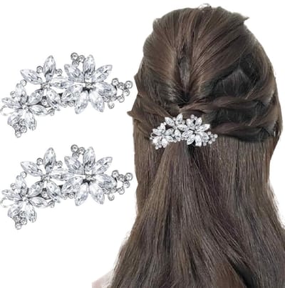 JHUBERS- Bruiloftshaarspelden 2 Stuks - Bloem van Kristallen Strassteentjes - Haaraccessoires voor Vrouwen - Geschikt voor Dik Haar - Duurzaam Materiaal - Praktisch Cadeau - Haarspelden