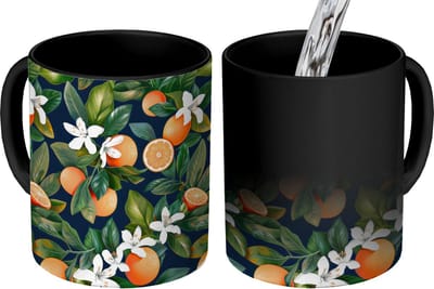 Magische Mok - Foto op Warmte Mokken - Koffiemok - Sinaasappels - Bloesems - Bladeren - Tropisch - Magic Mok - Beker - 350 ML - Theemok