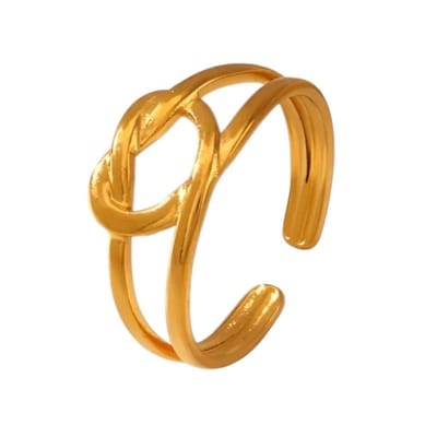 Aramat Jewels | Ringen | Stalen verstelbare ring - geknoopt hartje | Goudkleur | |10mm | Staal | Volwassenen | Verkleurd niet