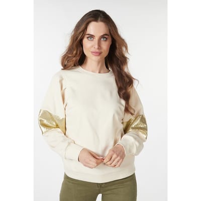 EsQualo Sweater Sequins Beige Maat: S | Sweaters Outlet | Dames | Goud