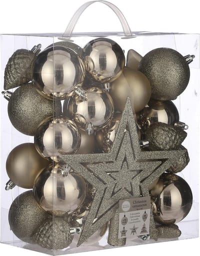 House of Seasons Kerstballen - 39x - champagne - met piek en ornamenten - Kerstversiering - kerstboomversiering
