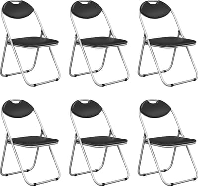 COSTWAY Klapstoelen, set van 6, gaststoelen met metalen frame, gevoerde stoelen en antislip voetkussens, voor thuis, kantoor, draagvermogen 115 kg