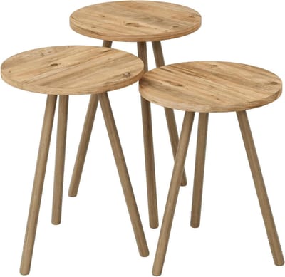 Bijzettafel set - Houten tafels - Woonkamer inrichting - Set van drie - 34 cm diameter - Houtkleurig