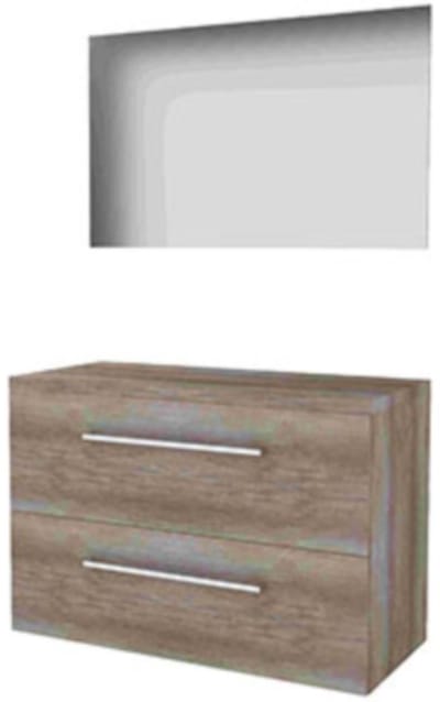 Basic-Line Ultimate 46 Badkamermeubelset - 100 x 46 cm - Met Grepen - 2 Lades - Wastafelblad - Spiegel met Indirecte LED Verlichting - Scotch Oak