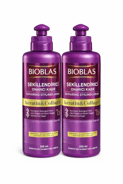 Bioblas Keratin & Collagen Styling Conditioner – Herstellende Stylingcrème – 2 x 250 ml