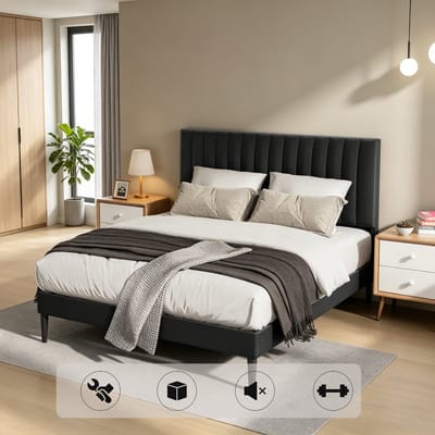 KUTAS Gestoffeerd bed 140x190 CM - Tweepersoonsbed - Metalen Bedframe - Bedden Met Opbergruimte en Lattenbodem - Bedframe Met Verstelbaar Gestoffeerd Hoofdbord - Zwart